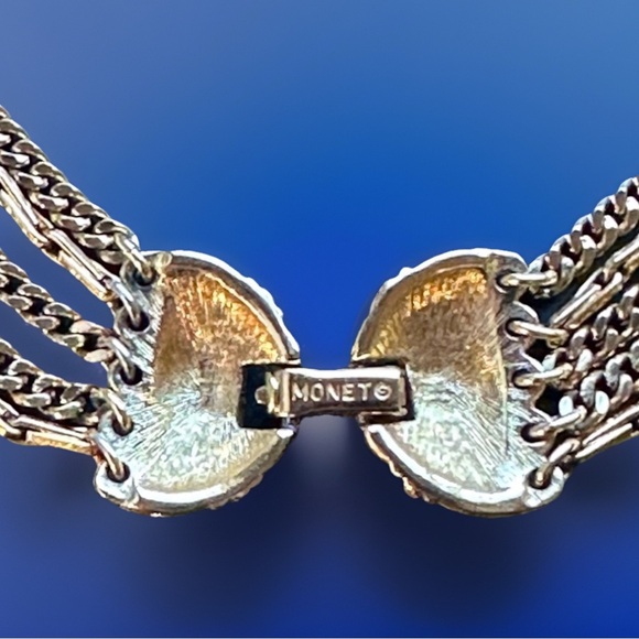 VTG Monet 5 Strand Layered Gold Tone Chain Link Necklace 27β to 32β Chains - Picture 5 of 7